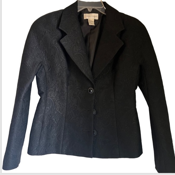 Vintage Black Jacquard Blazer Sz 6 Button Front Paisley Pattern Classic - Picture 5 of 5